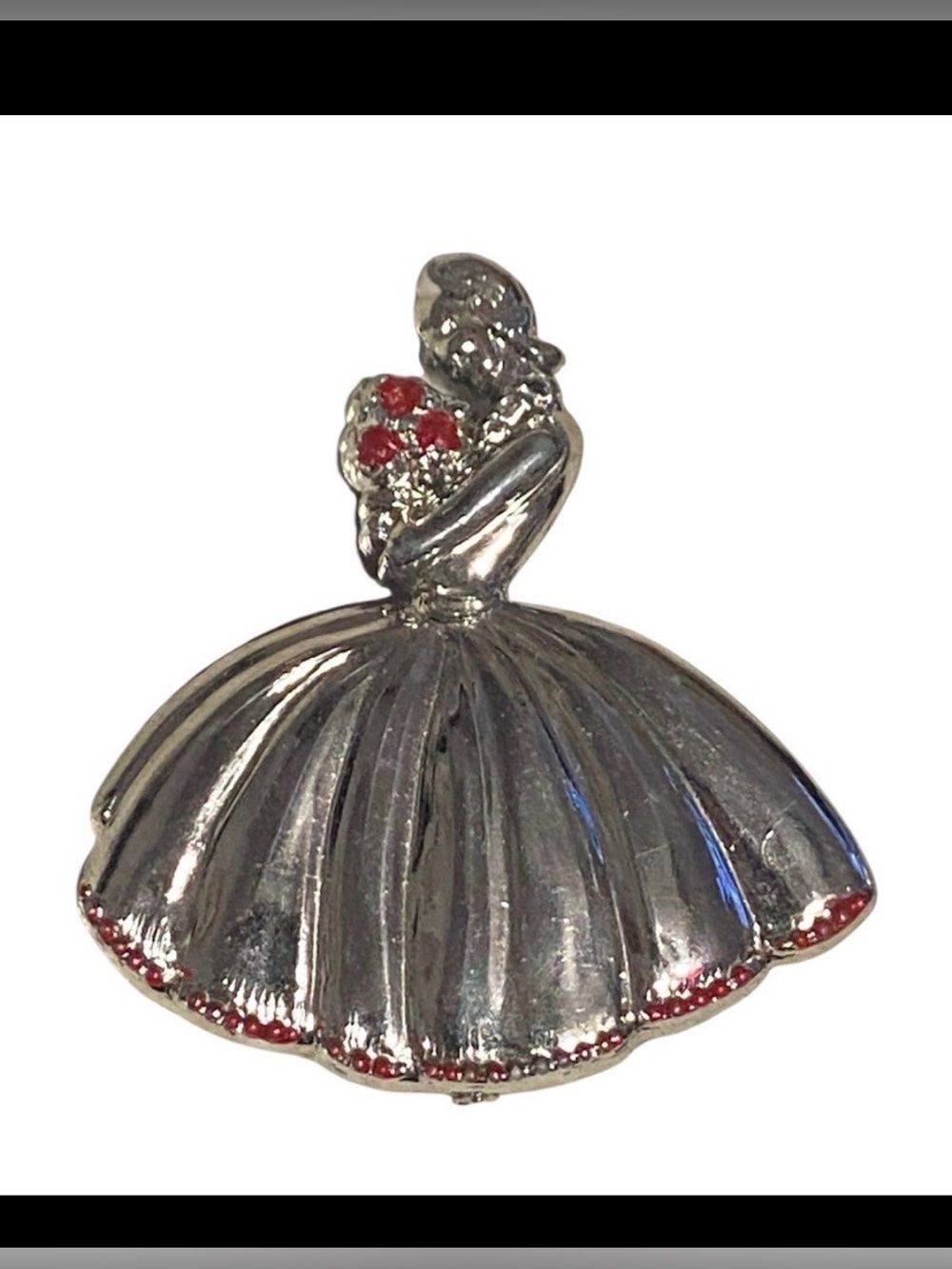 Vintage Red & Silver Tone Bride Pin #6988
